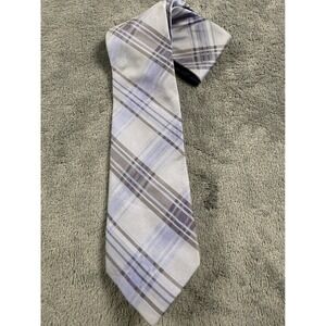 Calvin Klein Mens Silk Tie Lavender Blue Grey Plaid Check Formal Necktie
